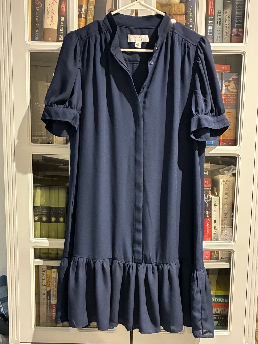 CeCe Navy Ruffle-Hem Midi Dress